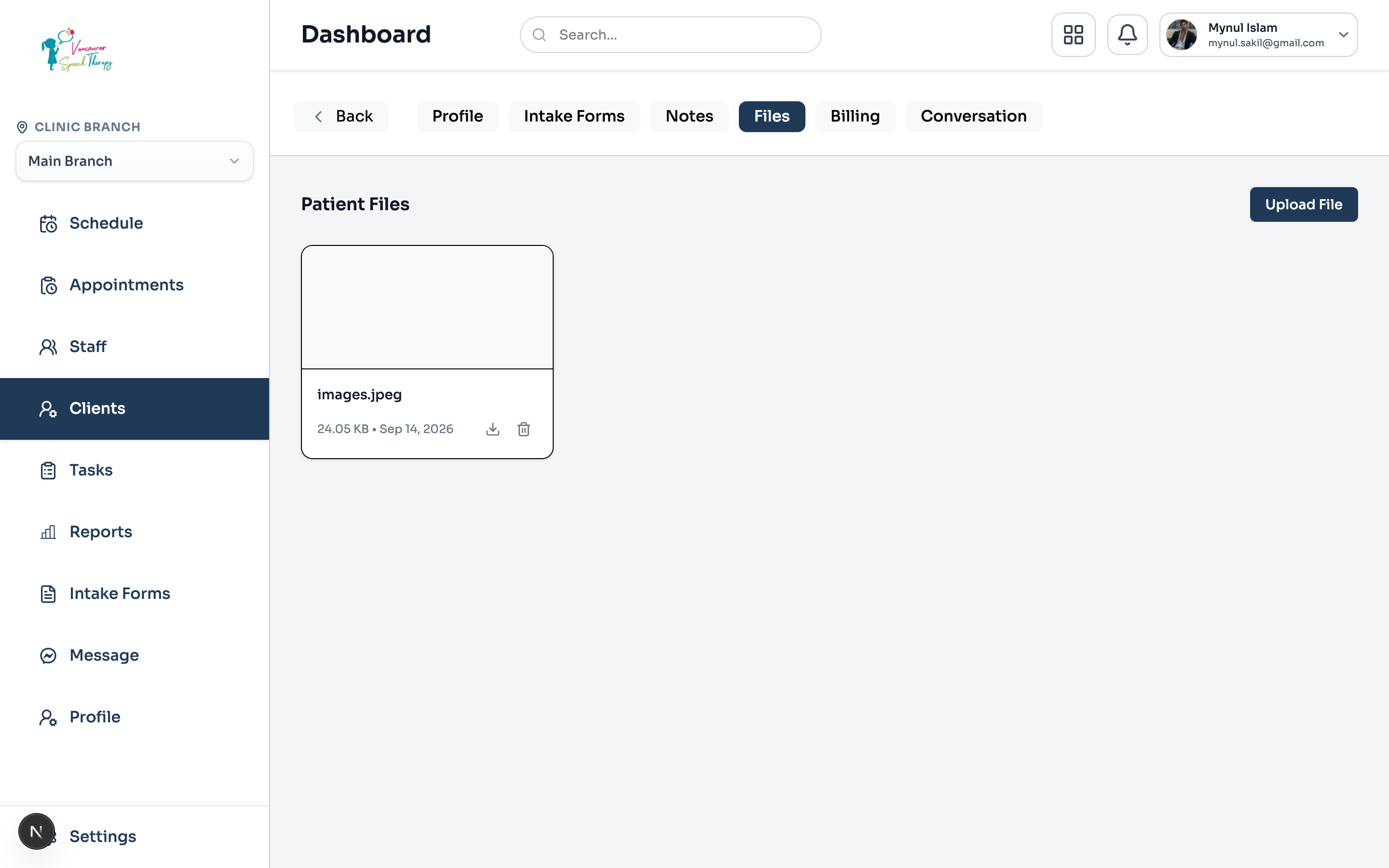 Secure patient document vault with file categorization and HIPAA/PIPEDA encryption.
